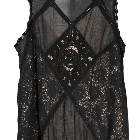 Free People Women's Black Angel Lace Dress Boho Trapeze Crochet Raw Hem Mini S - Picture 5 of 10